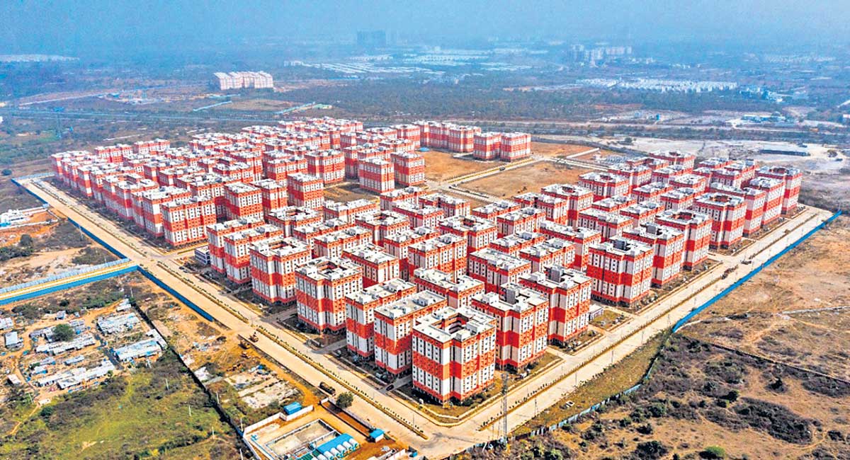 Aerial view of the Double Bedroom Housing Scheme colony at Kollur, Telangana