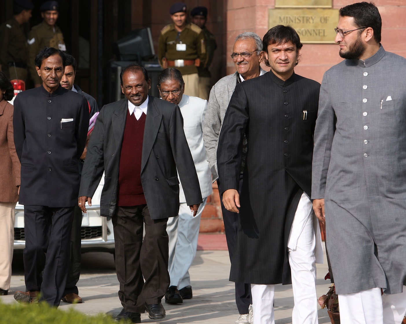 KCR and Telangana party leaders after the all-party meeting on Telangana convened by Union Home Minister P. Chidambaram, New Delhi, 5 January 2010