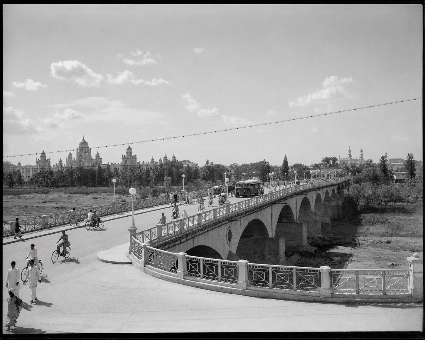 The Musi river bridge connecting the old and new cities of Hyderabad in the mid-twentieth century
