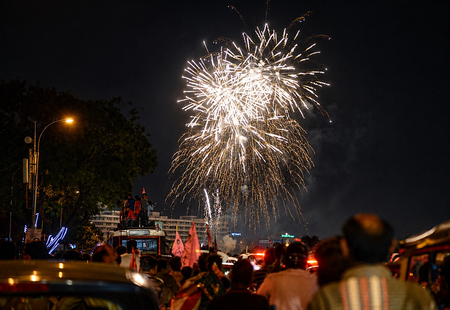 Fireworks over Hyderabad on the night of 2 June 2014, celebrating the formation of Telangana state