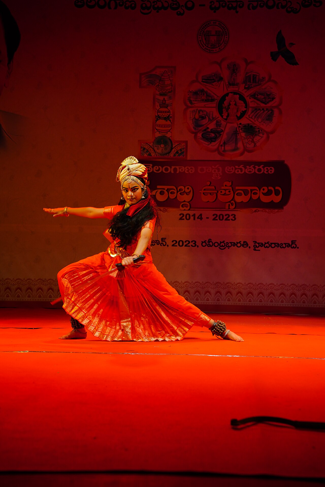 A dancer at the Telangana decennial celebrations, Ravindra Bharathi, June 2023