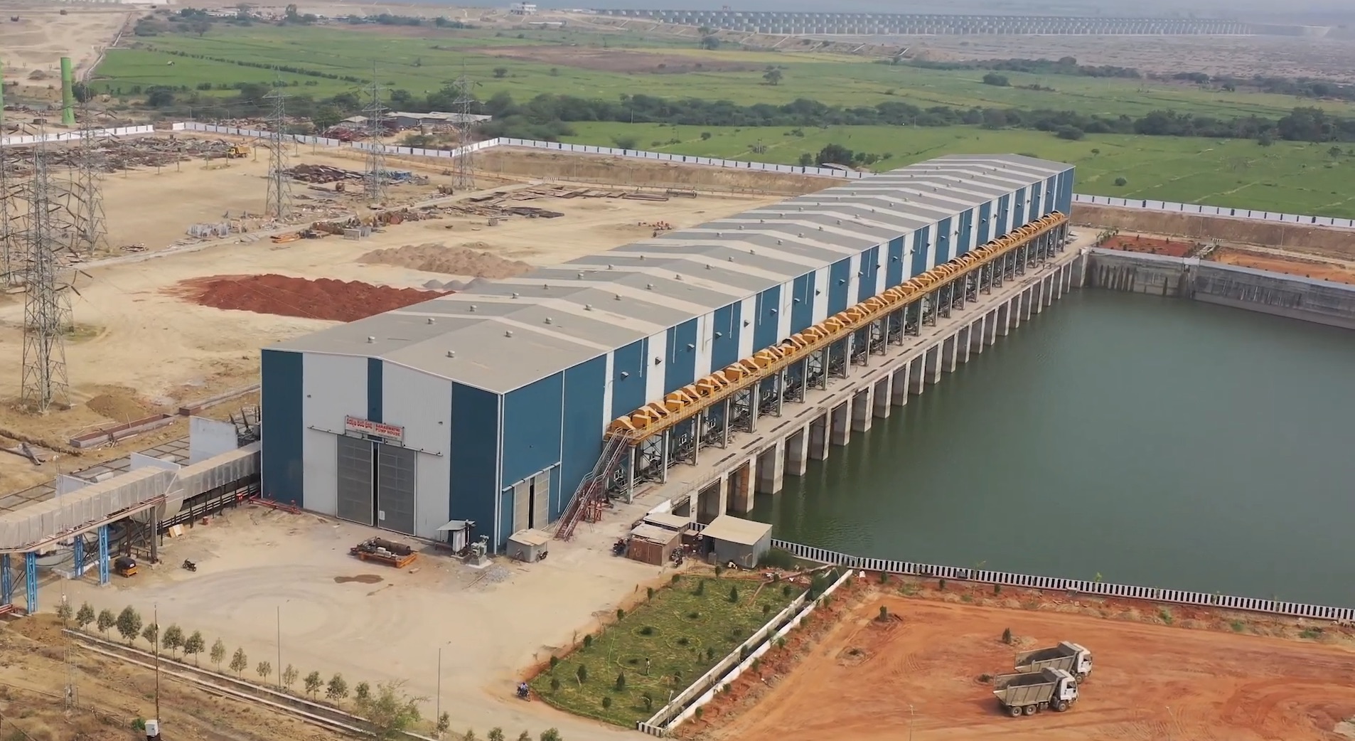 Aerial view of the Lakshmi pumphouse of the Kaleshwaram project