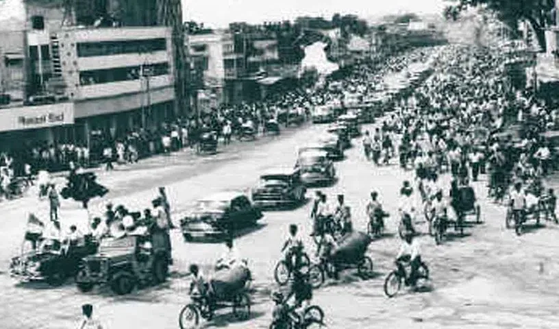 A Hyderabad street during the 1969 Telangana agitation